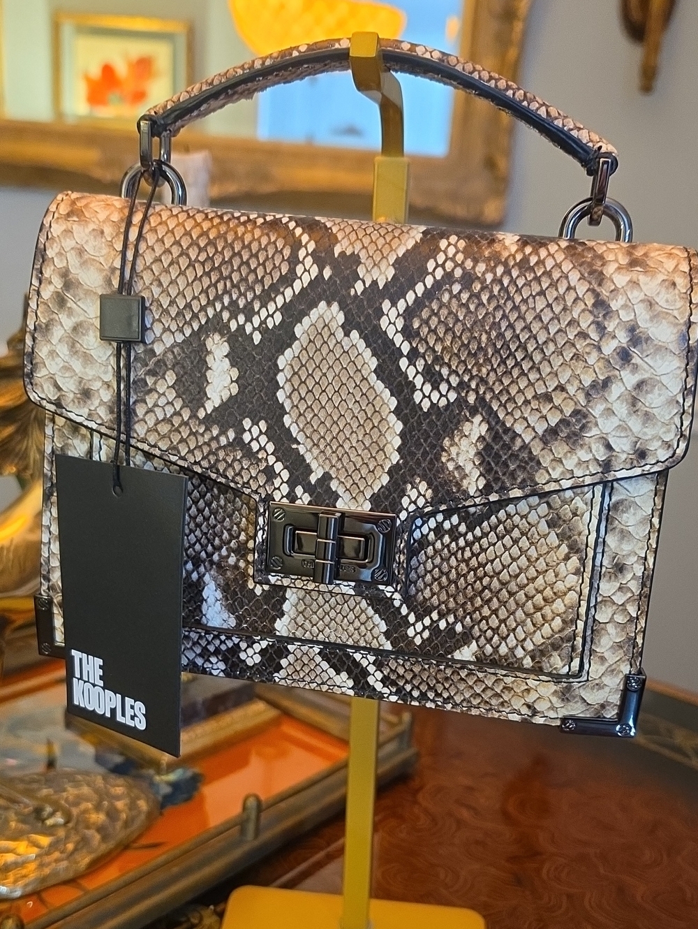 The Kooples Snake-Print Satchel in Brown and Cream & Crossbody $415